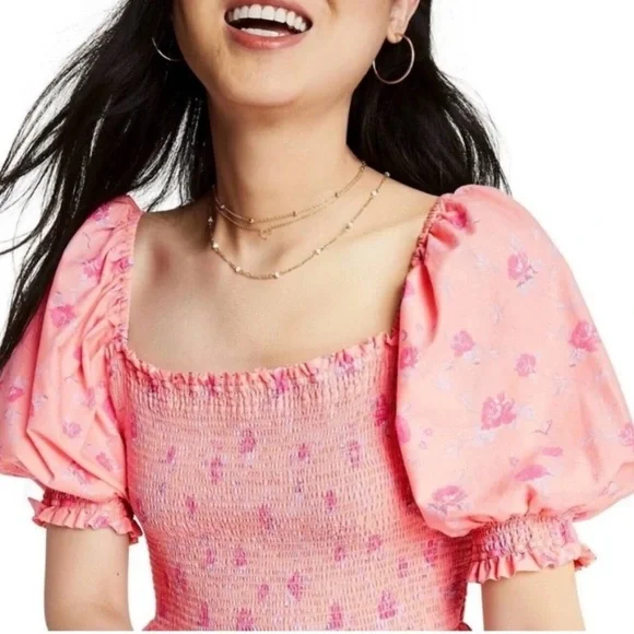 LoveShackFancy x Target Simone Smocked Tiered Floral Midi Dress Pink Sz M - Picture 15 of 15